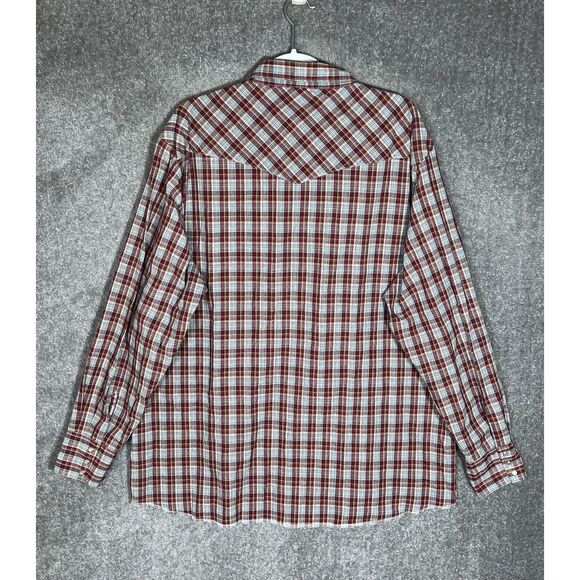 Vintage‎ Wrangler Western Pearl Snap Shirt Mens Size 2X Tall Red Plaid Pockets - Picture 2 of 6